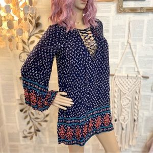 Velzera Border Print Floral Bohemian Dress Sz S